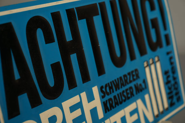 Vintage Metal Sign Achtung Dreharbeiten 1970s Blue White - Image 4
