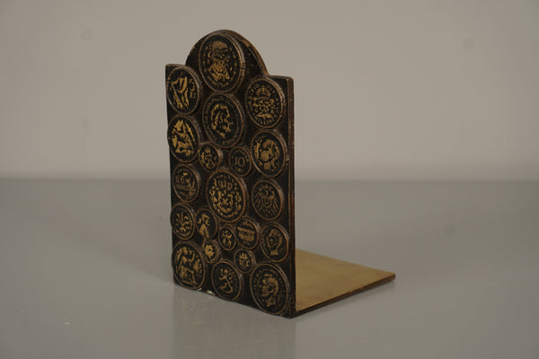 Vintage Brass Bookend Lions 1960s Dark Brown Gold