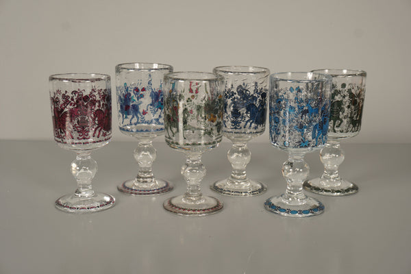 Alfred Taube Goblet 6-Piece Glass Set 1960s Transparent Blue Glass