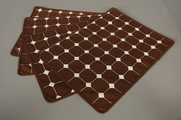 Vintage 4 Piece Set Placemats Table Set 1960s Brown Cream Fabric - Image 2