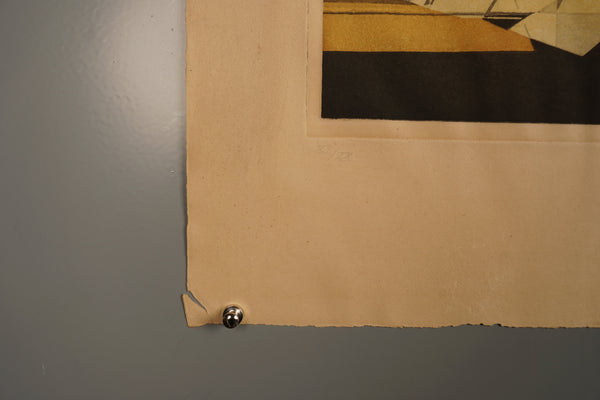 Gerhard Wind Print Original Etching 1960s Yellow Ochre Paper - Image 3