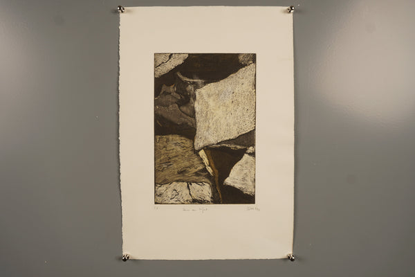 Etching 'Steine am Ufer' Épreuve d'Artiste 90s Beige Dark Brown Paper