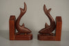Vintage Teak Wood Bookends 1960s Brown Cream Mid-Century Modern