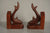 Vintage Teak Wood Bookends 1960s Brown Cream Mid-Century Modern