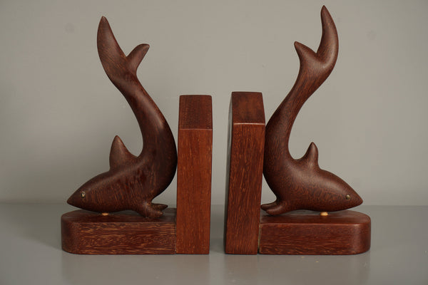 Vintage Teak Wood Bookends 1960s Brown Cream Mid-Century Modern - Image 3