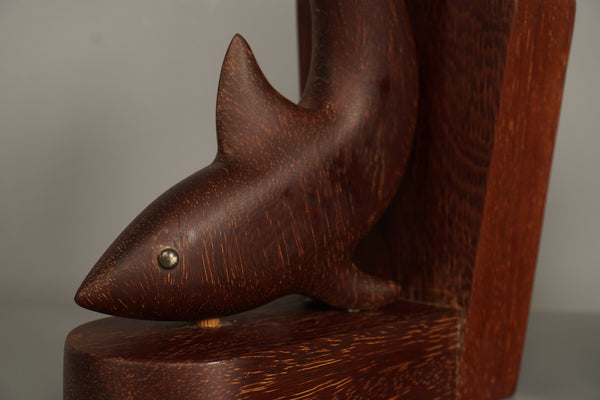Vintage Teak Wood Bookends 1960s Brown Cream Mid-Century Modern - Image 6