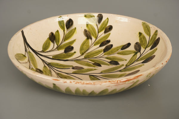 Vintage Bowl Fruit Salad Bowl Ceramic Mid Century Hand-Painted 1960s Cream Olive Green