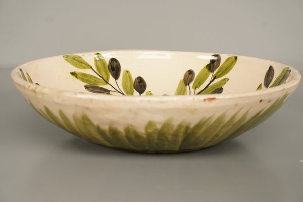 Vintage Bowl Fruit Salad Bowl Ceramic Mid Century Hand-Painted 1960s Cream Olive Green - Image 3