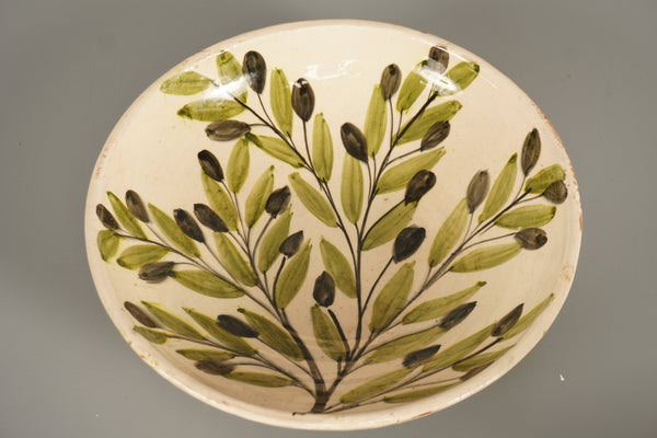 Vintage Bowl Fruit Salad Bowl Ceramic Mid Century Hand-Painted 1960s Cream Olive Green - Image 5
