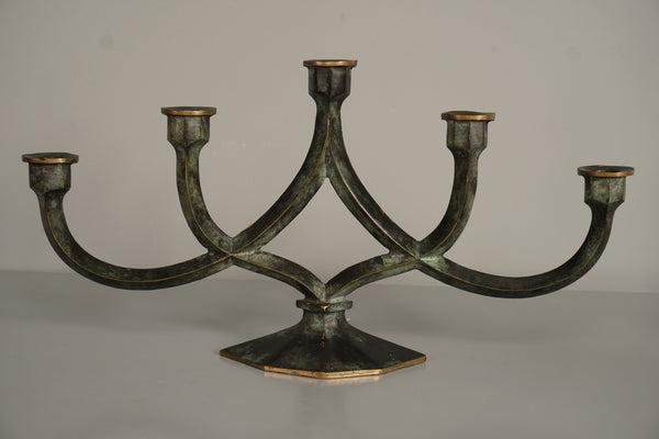Vintage Candelabra Massive Bronze 5-Arm Candle Holder 1960s