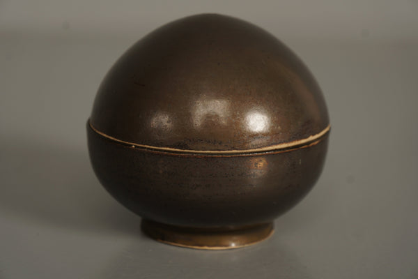 Vintage Lidded Ceramic Container Studio Pottery Art Pottery 1960s Dark Brown Gold - Image 4