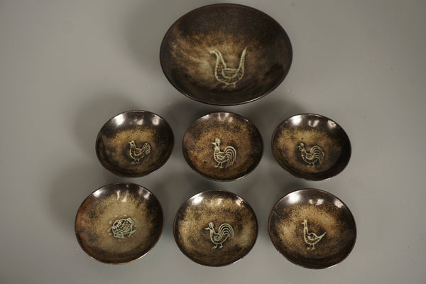 Monika Maetzel Ceramic Bowl Set 1960s Brown Light Blue - Image 2