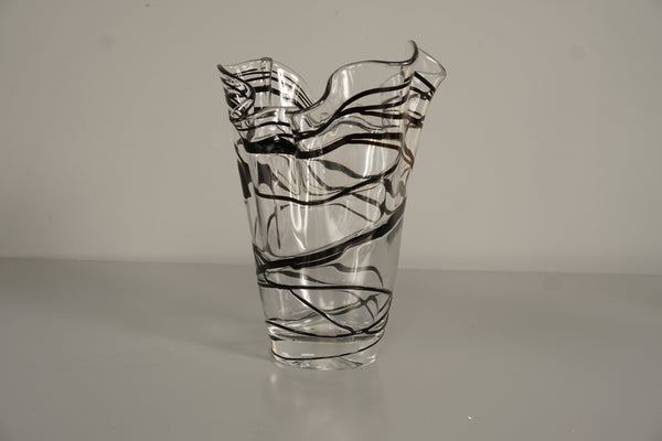 Vintage Fazzoletto Glass Vase 1970s Black Clear Glass - Image 2