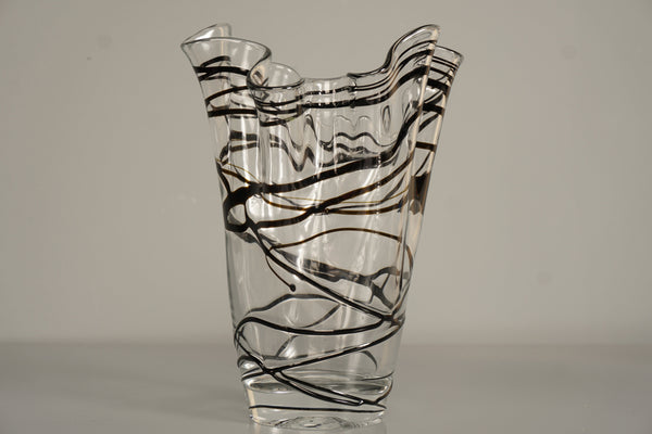 Vintage Fazzoletto Glass Vase 1970s Black Clear Glass - Image 4