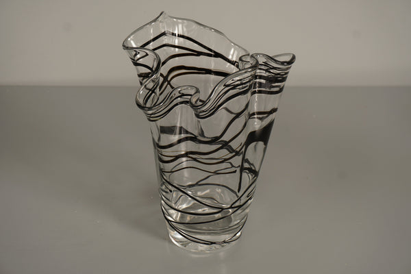 Vintage Fazzoletto Glass Vase 1970s Black Clear Glass - Image 8
