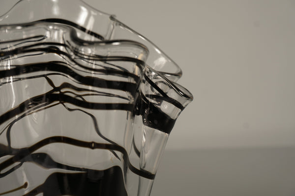 Vintage Fazzoletto Glass Vase 1970s Black Clear Glass - Image 9
