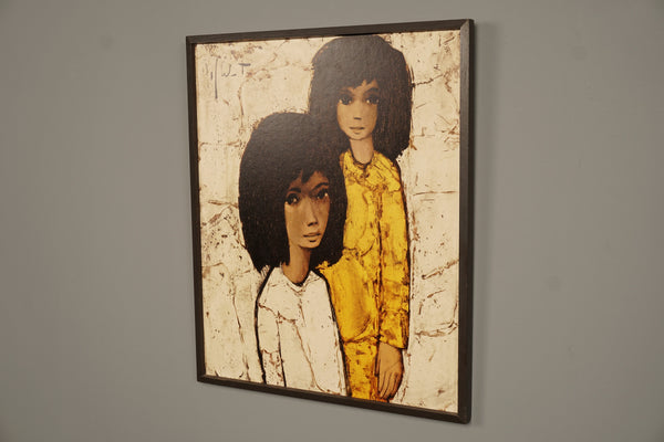 Jef Wouters Painting Deux Filles 1960s Beige Black Canvas - Image 6