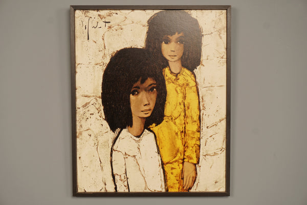 Jef Wouters Painting Deux Filles 1960s Beige Black Canvas - Image 9