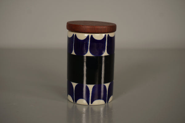 Rörstrand Sweden Marianne Westman Vintage Ceramic Jar Teak Lid Senap 1960s Blue White - Image 2