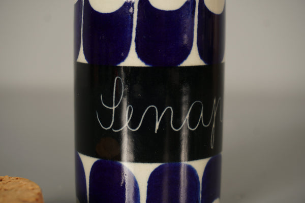 Rörstrand Sweden Marianne Westman Vintage Ceramic Jar Teak Lid Senap 1960s Blue White - Image 5