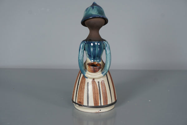 Jette Hellerøe Figurine Candleholder 1960s Cream Teal Ceramic