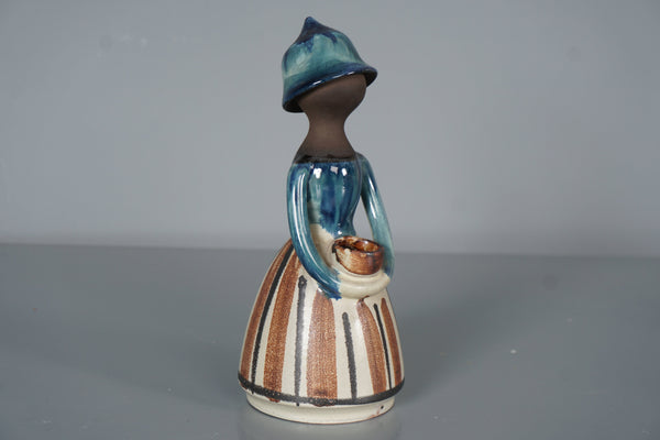 Jette Hellerøe Figurine Candleholder 1960s Cream Teal Ceramic - Image 2