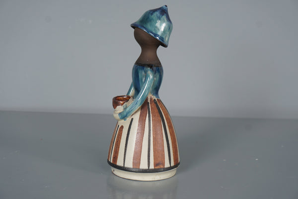 Jette Hellerøe Figurine Candleholder 1960s Cream Teal Ceramic - Image 4
