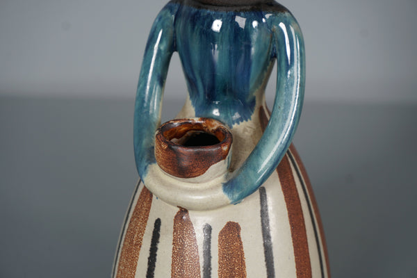 Jette Hellerøe Figurine Candleholder 1960s Cream Teal Ceramic - Image 6