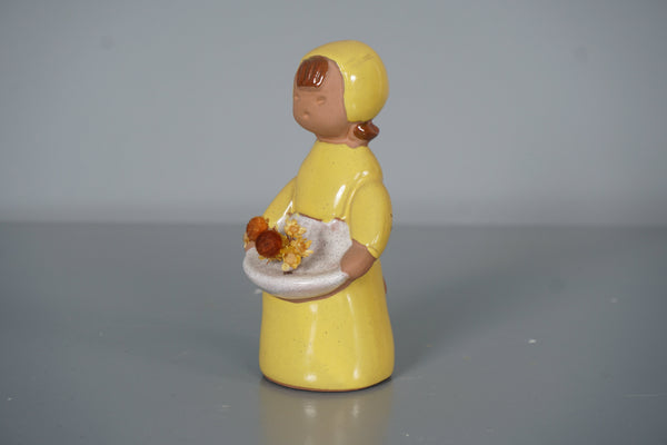 Elsi Bourelius for Jie Gantofta Sweden Figurine Girl 1960s Yellow Ceramic - Image 3