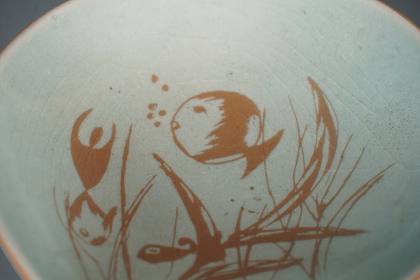 Vintage Ceramic Bowl 1950s Signed 'E.S.' Fish Underwater Motif - Image 4