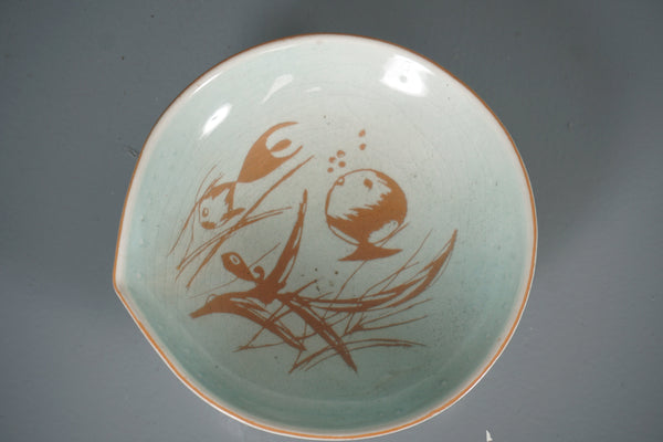 Vintage Ceramic Bowl 1950s Signed 'E.S.' Fish Underwater Motif - Image 5