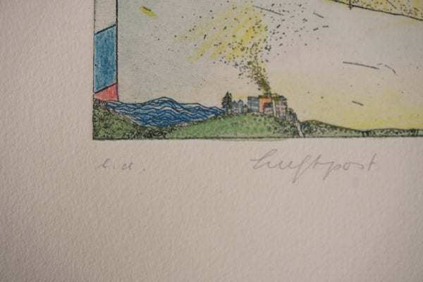 Beatrice Dolezalek Art Print Vintage Etching Airmail 1980s Blue Paper - Image 7