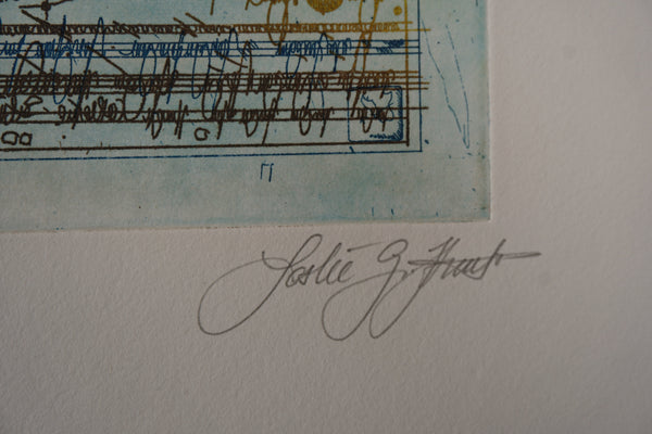 Leslie G. Hunt Print Vintage Etching Pen 1980s Blue Paper - Image 8