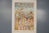 Vintage Etching Art Print 'Urlaubsfreunden' 80s Beige Blue Paper