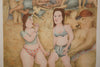 Vintage Etching Art Print 'Urlaubsfreunden' 80s Beige Blue Paper - Image 4