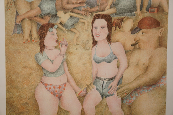 Vintage Etching Art Print 'Urlaubsfreunden' 80s Beige Blue Paper - Image 4