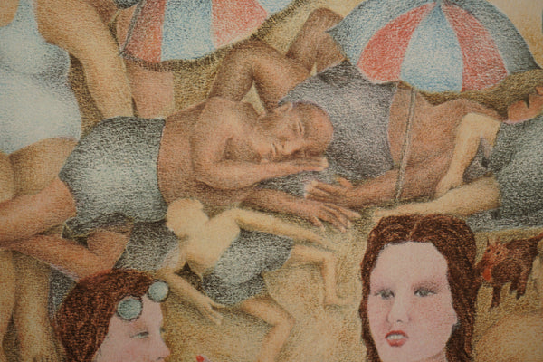Vintage Etching Art Print 'Urlaubsfreunden' 80s Beige Blue Paper - Image 6