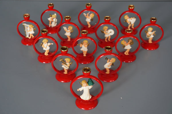 Vintage Bakelite Candle Holder Angel Orchestra 1950s Red Brass