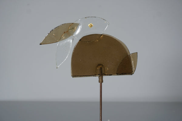 Glas Prader Bolzano Sculpture Glass Rabbit on Brass Stand 1970s - Image 3