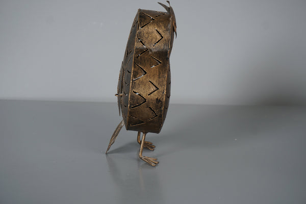 Vintage Owl Windlight Tealight Holder 1960s Bronze Tin and Brass - Image 4