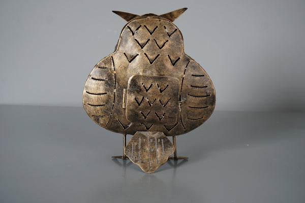 Vintage Owl Windlight Tealight Holder 1960s Bronze Tin and Brass - Image 5
