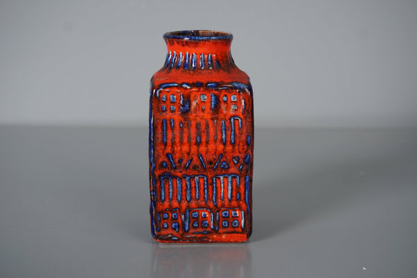 Bay Keramik Vase Fatlava 1960s Red Blue Ceramic