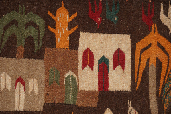 Vintage Wall Tapestry Wall Hanging Egypt 1950s Naive Art Wool Tapestry - Image 4