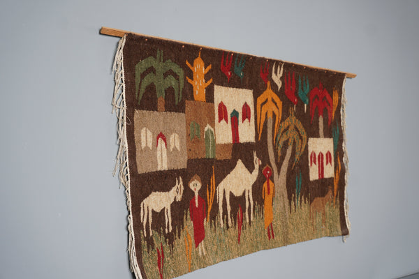 Vintage Wall Tapestry Wall Hanging Egypt 1950s Naive Art Wool Tapestry - Image 8