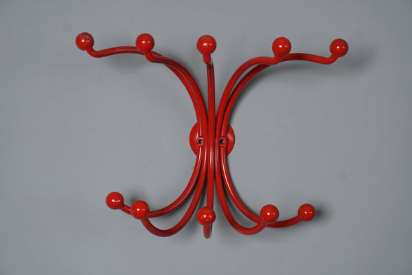 Vintage Metal Coat Rack Hanger 1960s Space Age Red