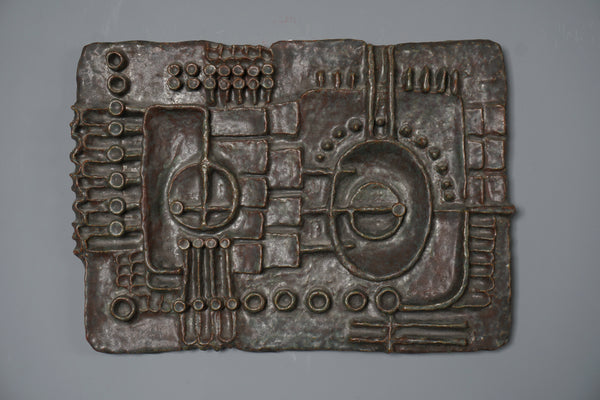 Ingrid Fechner Wall Plaque Ceramic 1960s Brown Copper Mid Century - Image 2