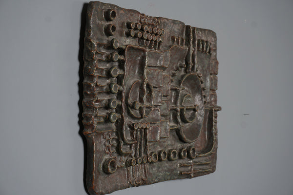 Ingrid Fechner Wall Plaque Ceramic 1960s Brown Copper Mid Century - Image 4
