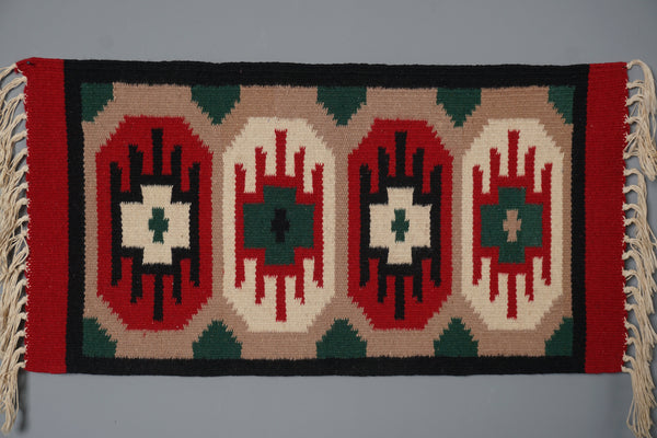 Vintage Wall Hanging Tapestry Rug Röllakan Sweden Kilim 1960s Red Green Wool