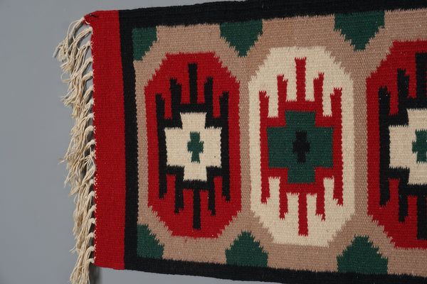 Vintage Wall Hanging Tapestry Rug Röllakan Sweden Kilim 1960s Red Green Wool - Image 3