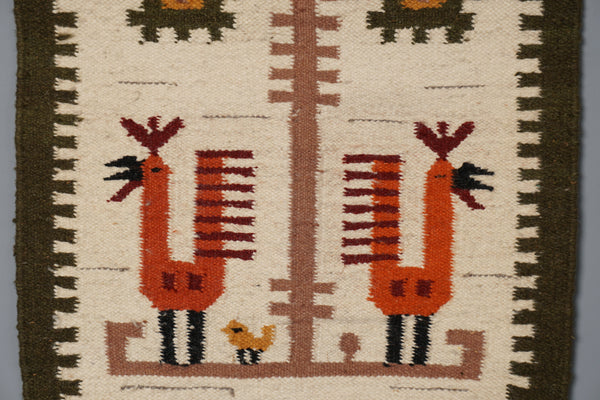 Vintage Wall Tapestry Wall Hanging Rug 1960s Cream Olive Green Wool - Image 2